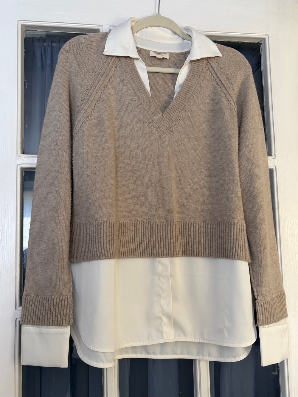 Elan Taupe V-Neck Layered Pullover Sweater